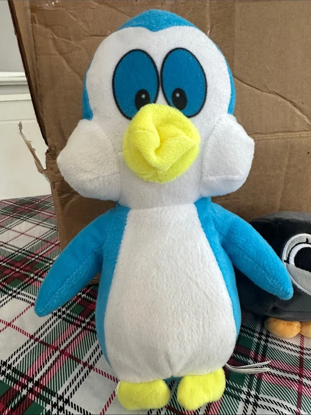 Blue & White Plush Penguin Pet Toy with Yellow Beak